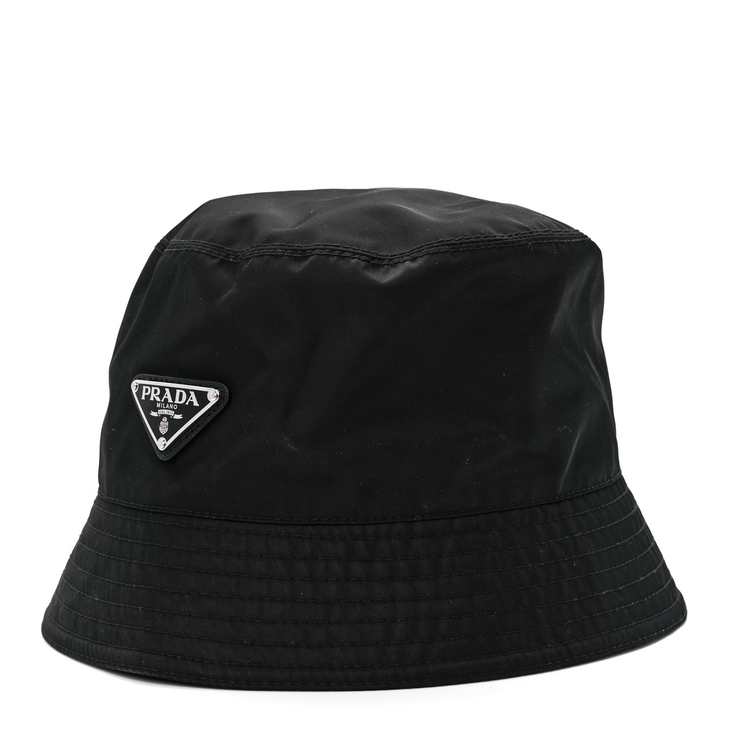 Prada Re-Nylon Metal Triangle Logo Womens Bucket Hat M Black 1 of 8