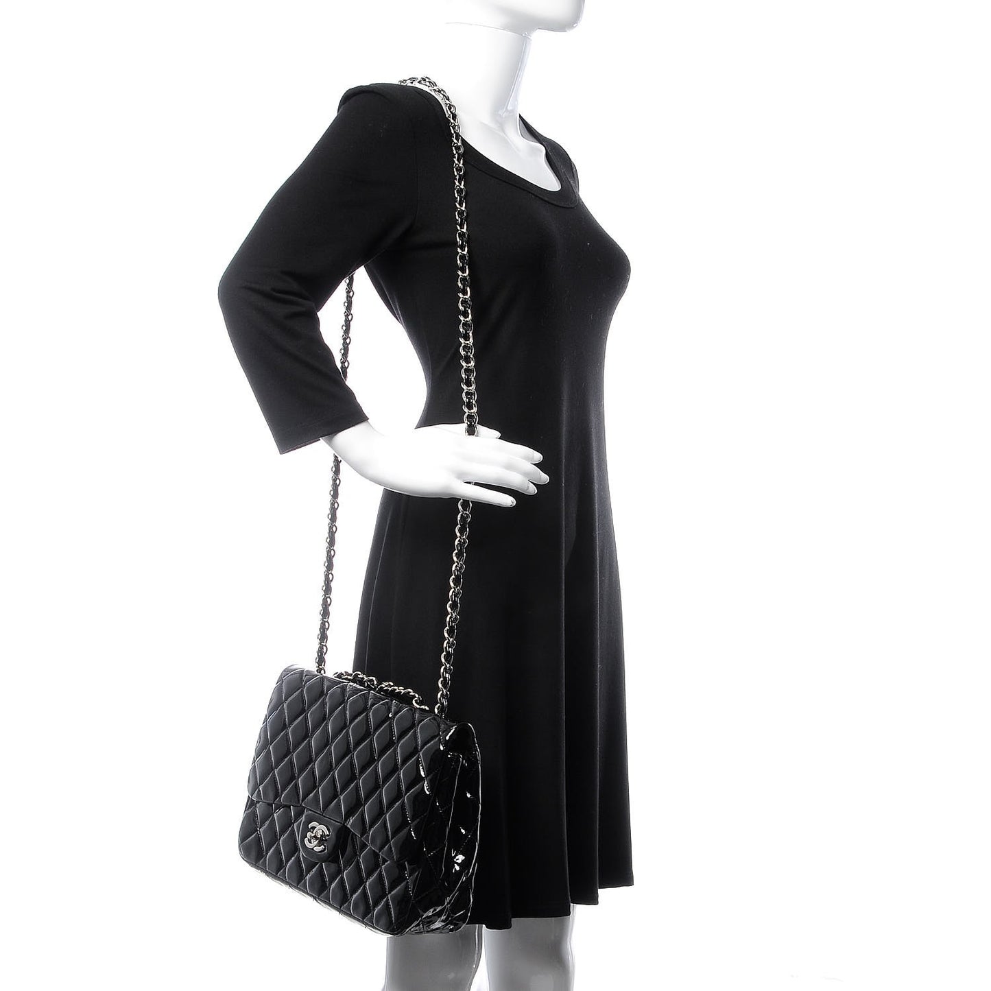 Patent Quilted Jumbo Single Flap Black