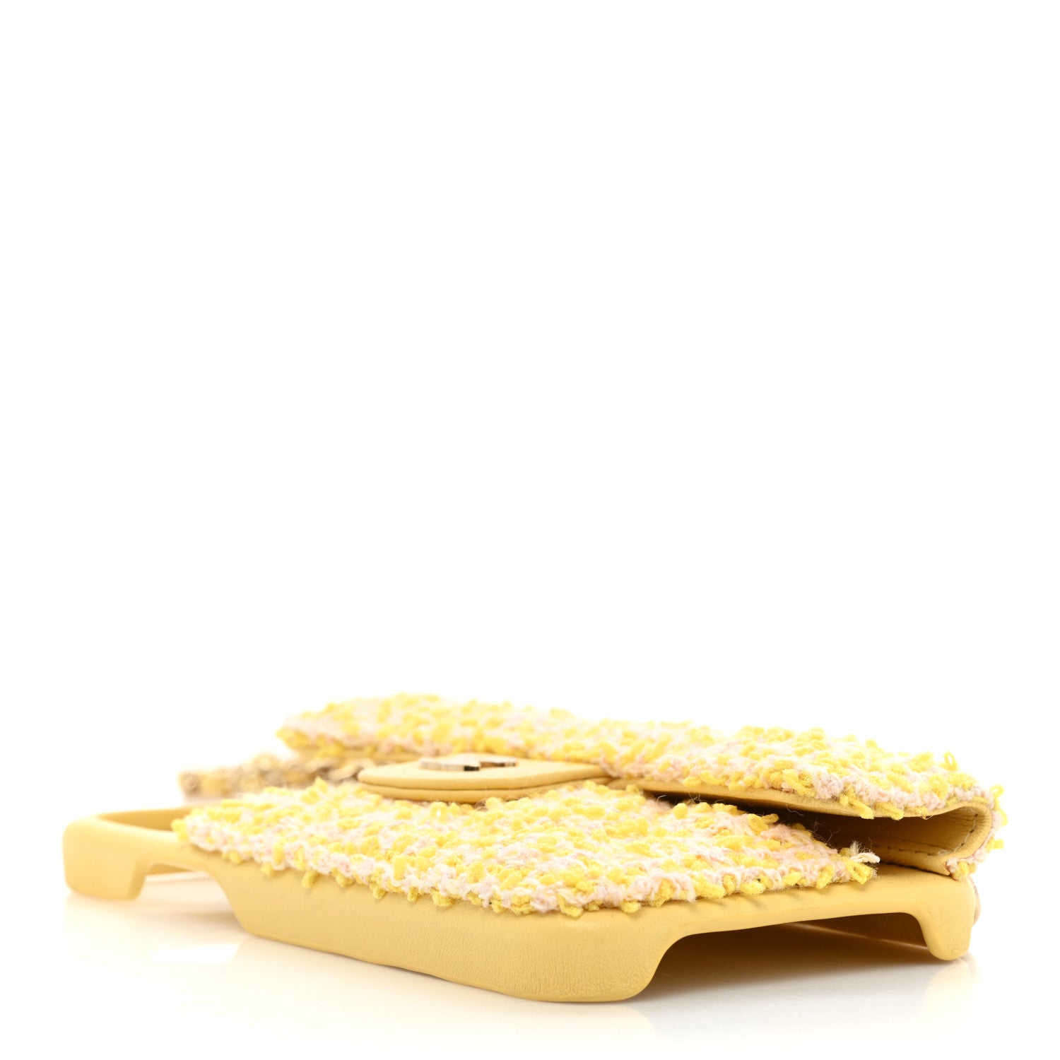 Chanel Tweed Quilted iPhone XII Pro Case With Chain Yellow Pink