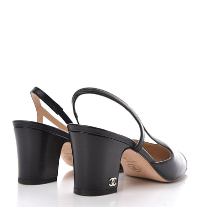 Chanel Lambskin Patent Cap Toe CC Slingback Sandals 35 Black 4 of 11