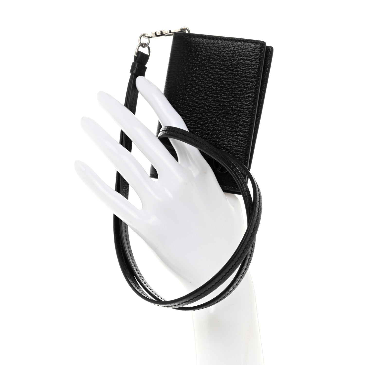 Gucci Calfskin Boar Effect Monochrome GG Marmont Card Case with Removable Strap Black 2 of 8