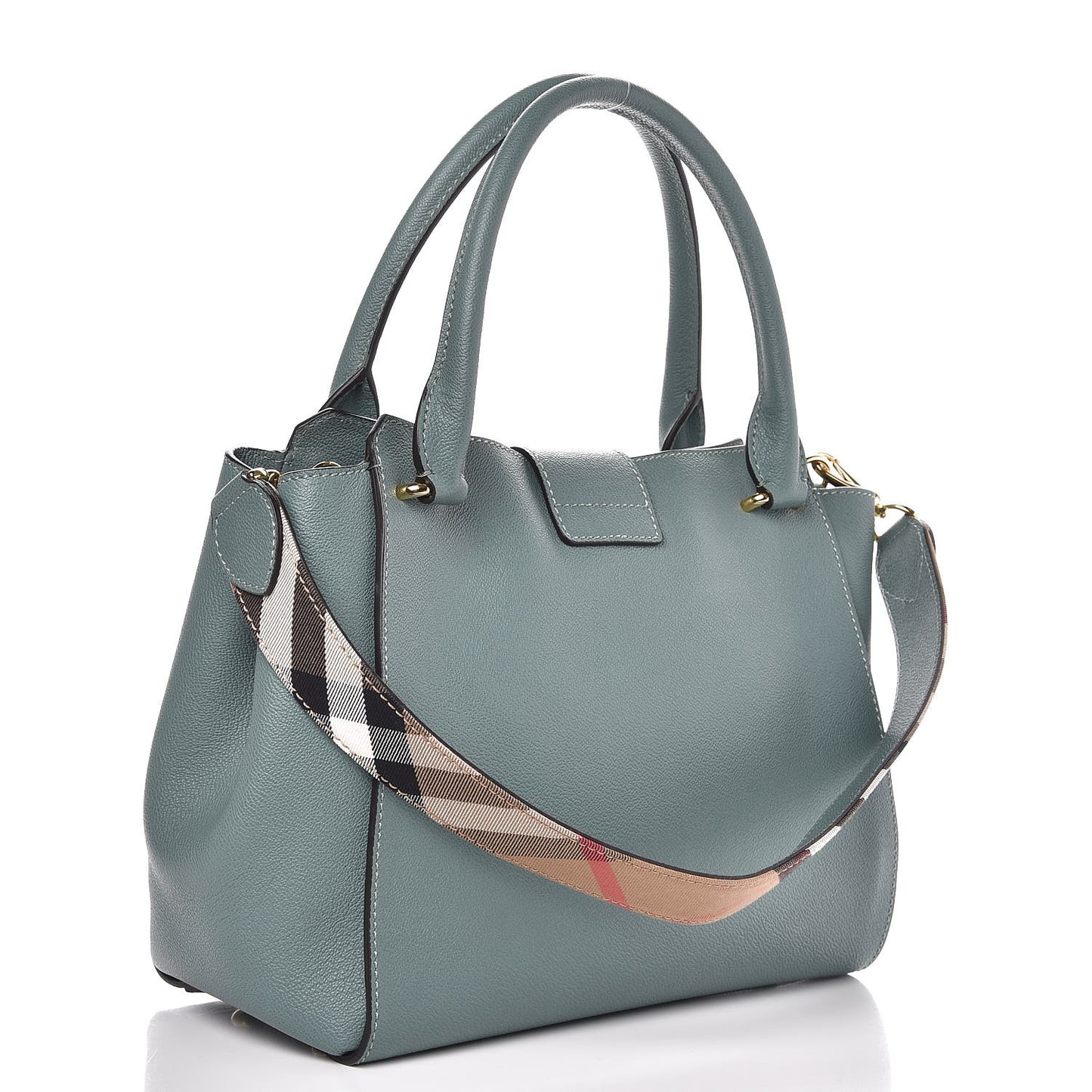 Soft Grain Calfskin Medium Buckle Tote Celadon Blue