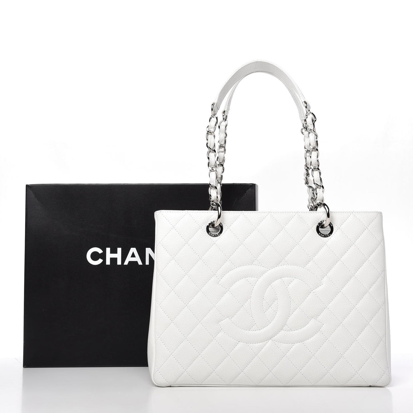 Caviar Quilted Grand Shopping Tote GST White