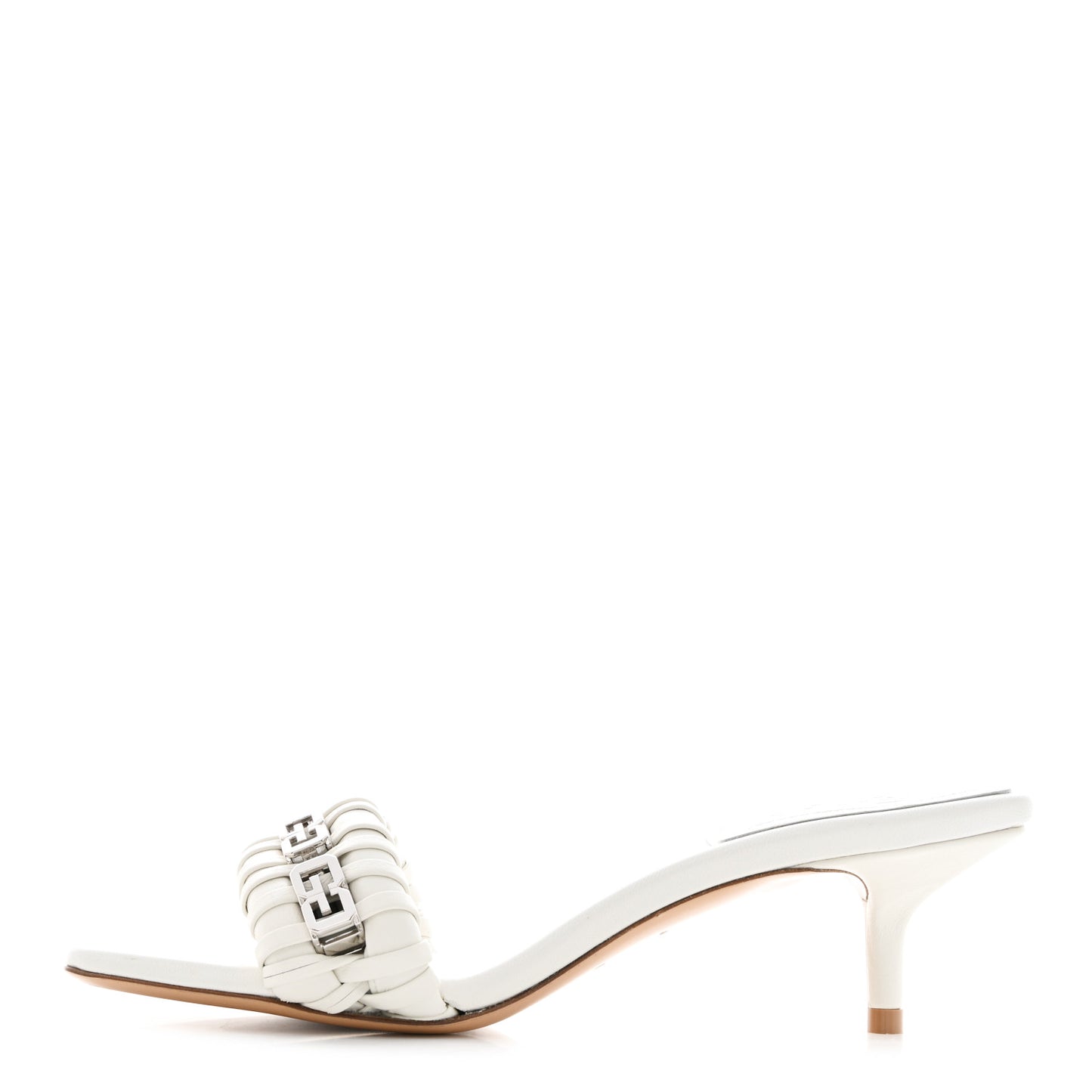 Woven Lambskin G Chain 50mm Kitten Heel Sandals 36.5 Ivory