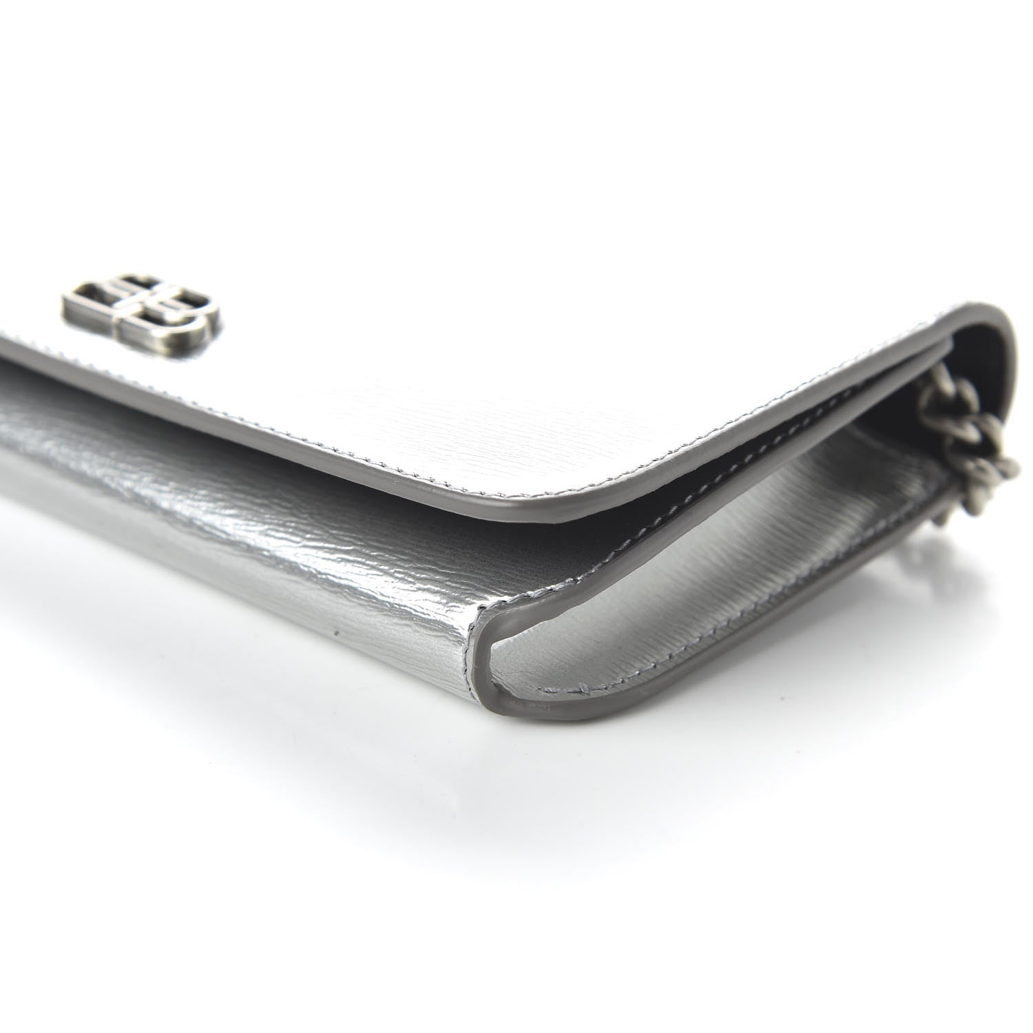 Balenciaga Metallic Grained Calfskin BB Phone Holder Wallet On Chain Silver 7 of 10