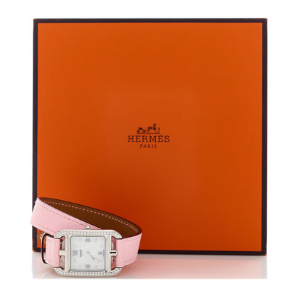 Hermes Stainless Steel Swift Diamond Bezel Mother of Pearl 23mm Cape Cod Double Tour Quartz Watch Rose Sakura 5 of 5
