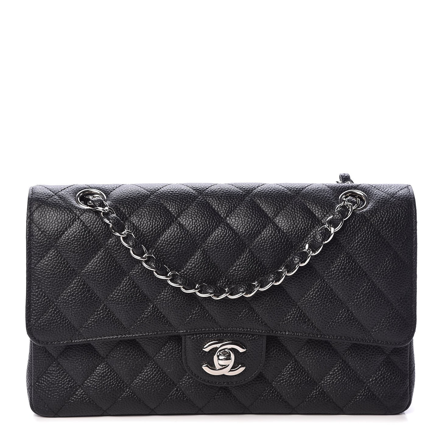 Caviar Quilted Medium Double Flap Black
