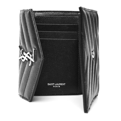 Saint Laurent Grain De Poudre Matelasse Chevron Monogram Compact Tri Fold Wallet Black 5 of 10