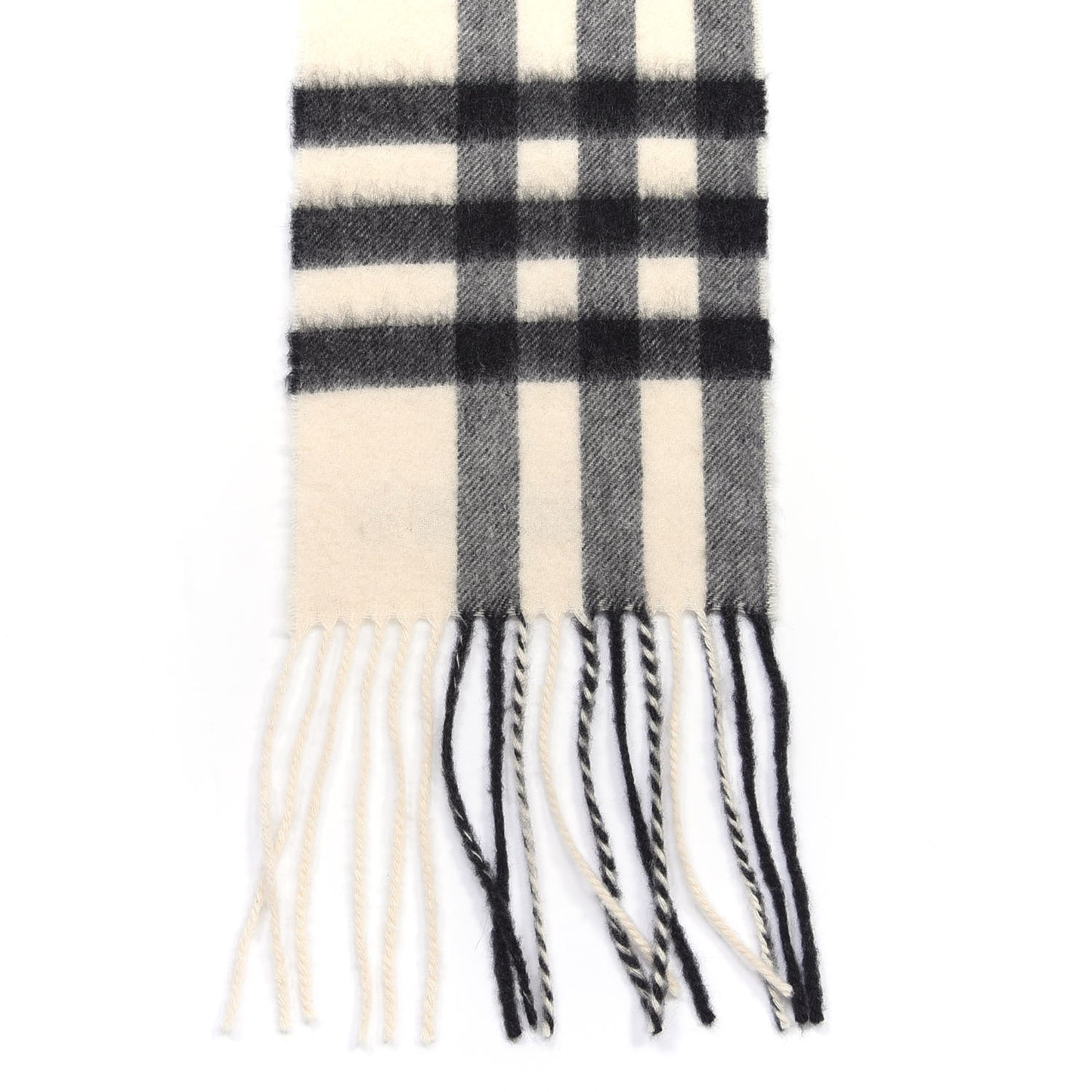 Cashmere Giant Check Fringe Scarf Ivory