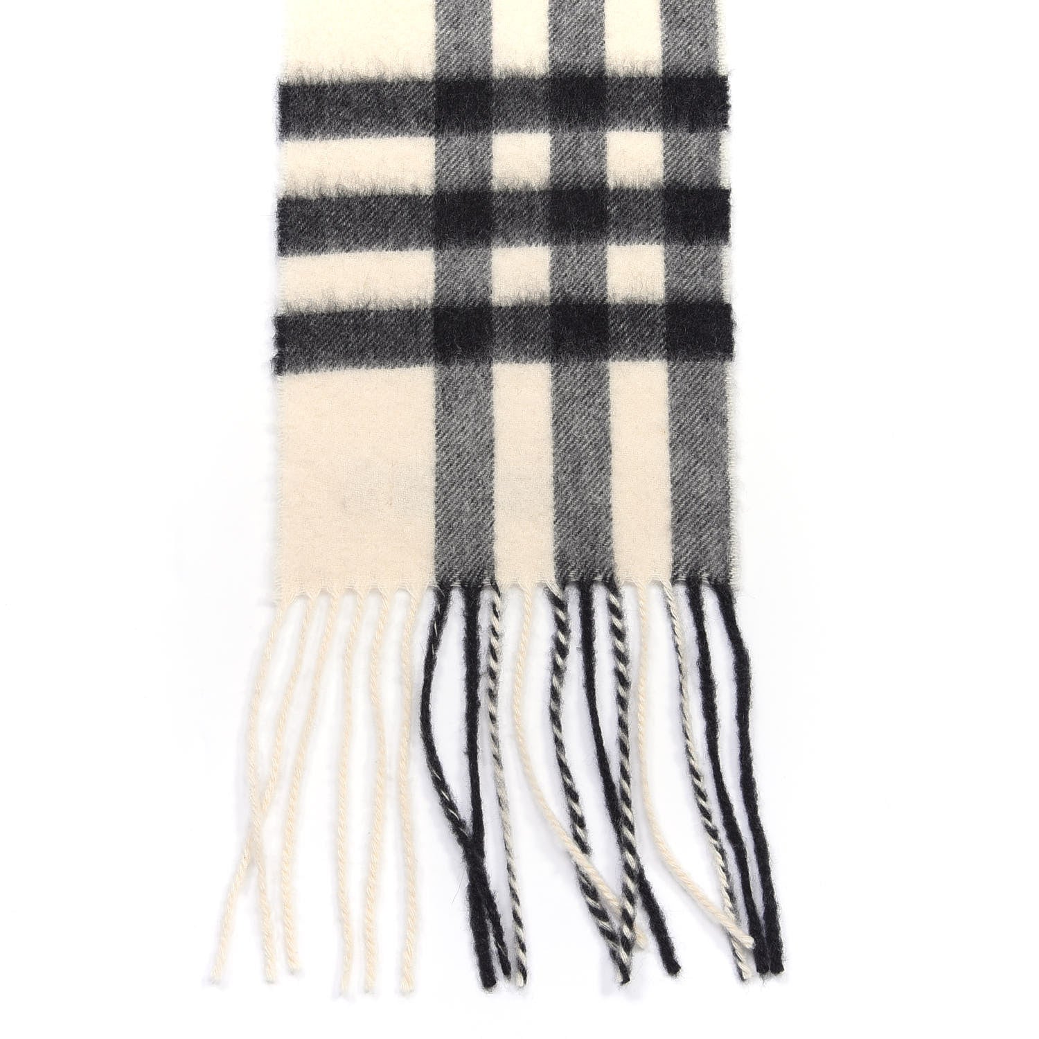 Burberry Cashmere Giant Check Fringe Scarf Ivory 3 of 4