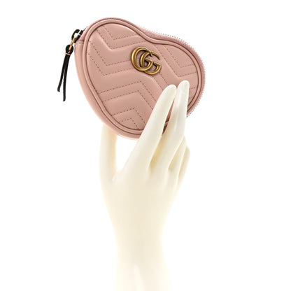 Gucci Calfskin Matelasse Chevron GG Marmont Heart Coin Purse Perfect Pink 3 of 8