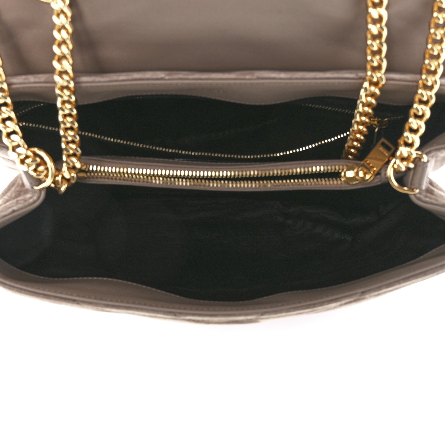 Suede Y Quilted Monogram Medium Loulou Chain Satchel Taupe