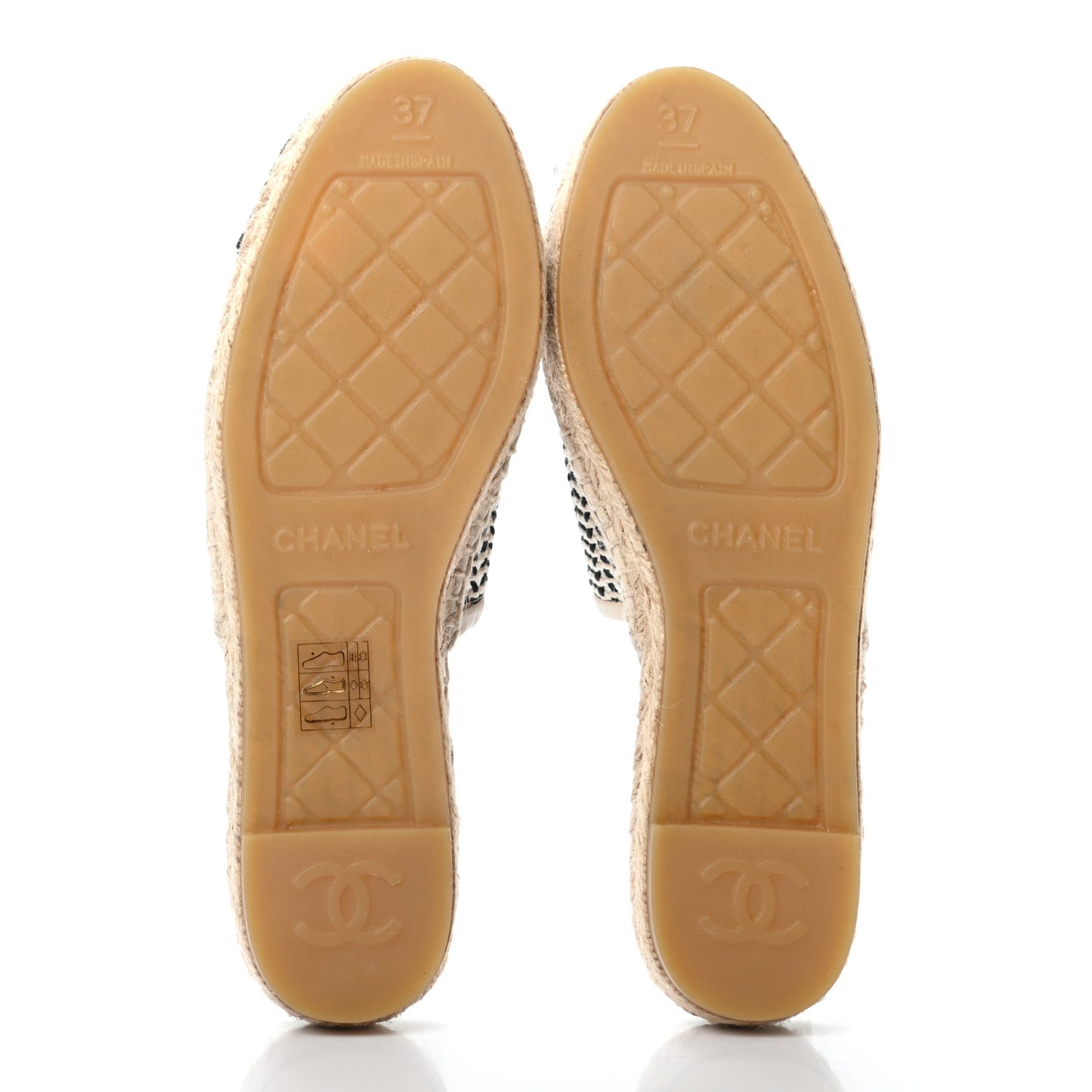 Mesh Grosgrain CC Espadrilles Mule 37 Beige Black