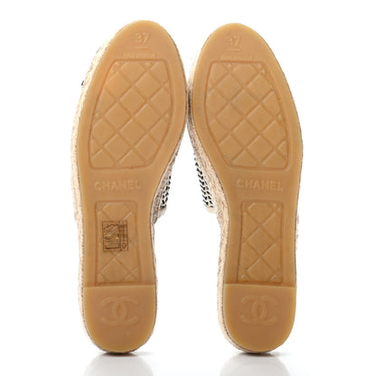 Chanel Mesh Grosgrain CC Espadrilles Mule 37 Beige Black 5 of 7