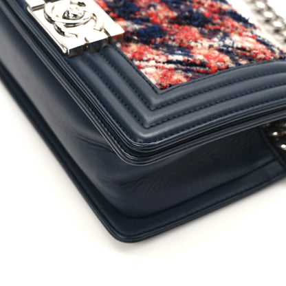 Chanel Lambskin Tweed Chevron Small Boy Flap Navy Blue 12 of 12