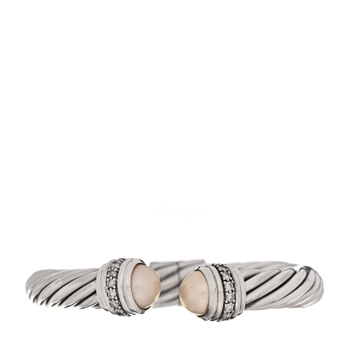 David Yurman Sterling Silver Cultured Pearl Diamond 10mm Cable Classics Hinged Bracelet 1 of 3