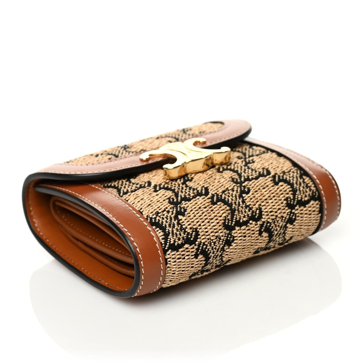 Calfskin Triomphe Canvas Small Triomphe Wallet Natural Tan