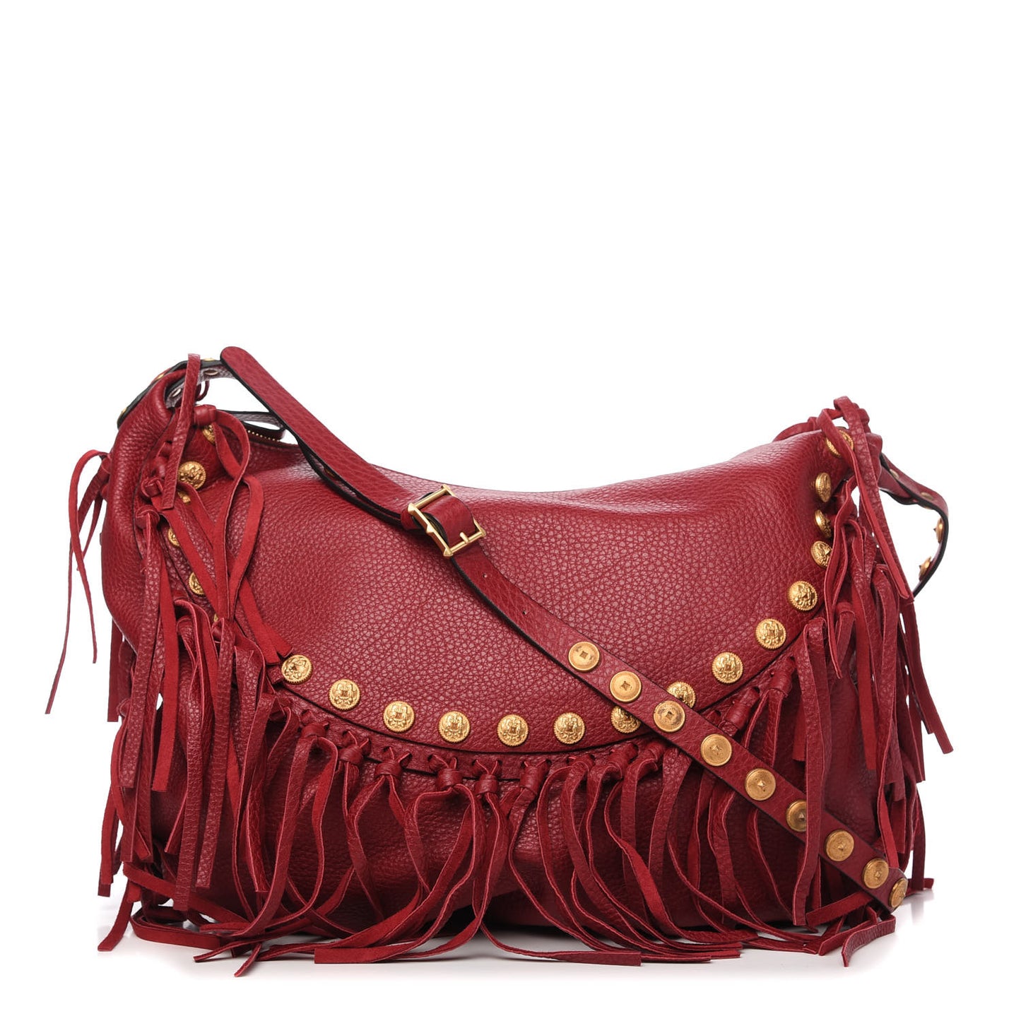 Grained Calfskin C-Rockee Fringe Hobo Scarlet