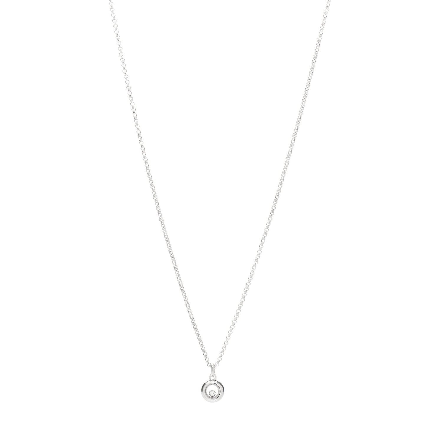 18K White Gold Happy Diamonds 1 Floating Diamonds Round Pendant Necklace