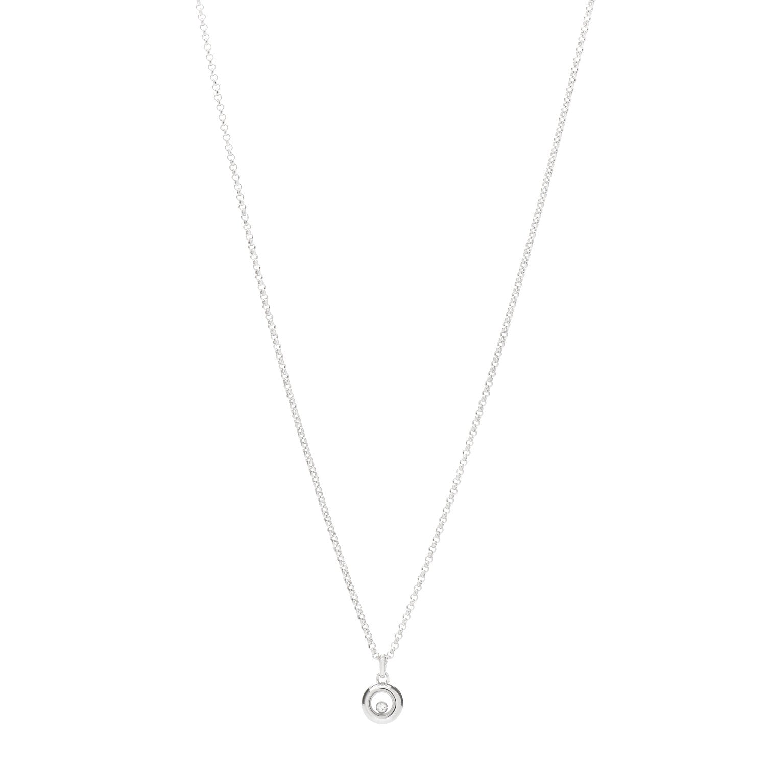 Chopard 18K White Gold Happy Diamonds 1 Floating Diamonds Round Pendant Necklace 1 of 3