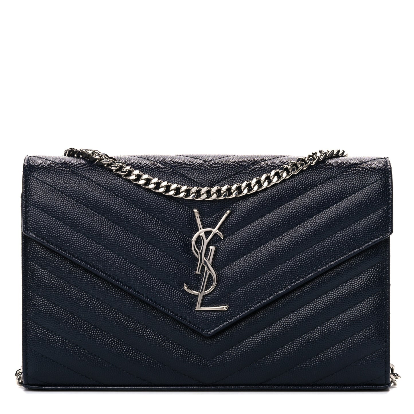 Grain De Poudre Matelasse Chevron Monogram Chain Wallet Deep Marine