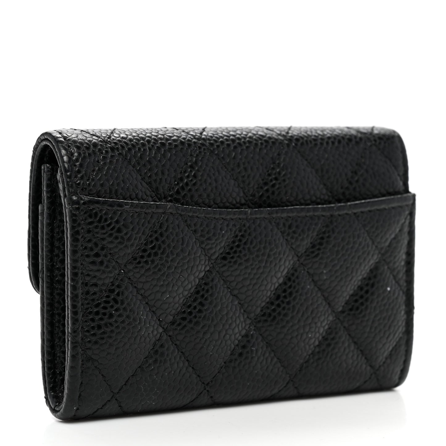 Caviar Quilted Flap Card Holder Wallet Black