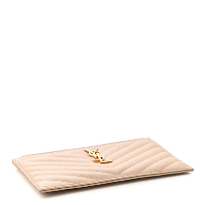 Saint Laurent Grain De Poudre Chevron Monogram Bill Pouch Dark Beige 5 of 9