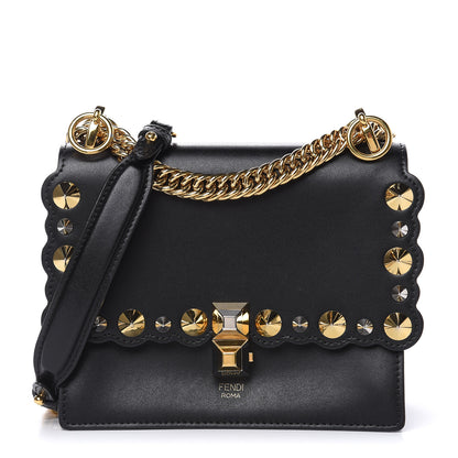 Fendi Vitello Liberty Metal Scalloped Multi Studded Small Kan I Shoulder Bag Black 1 of 10
