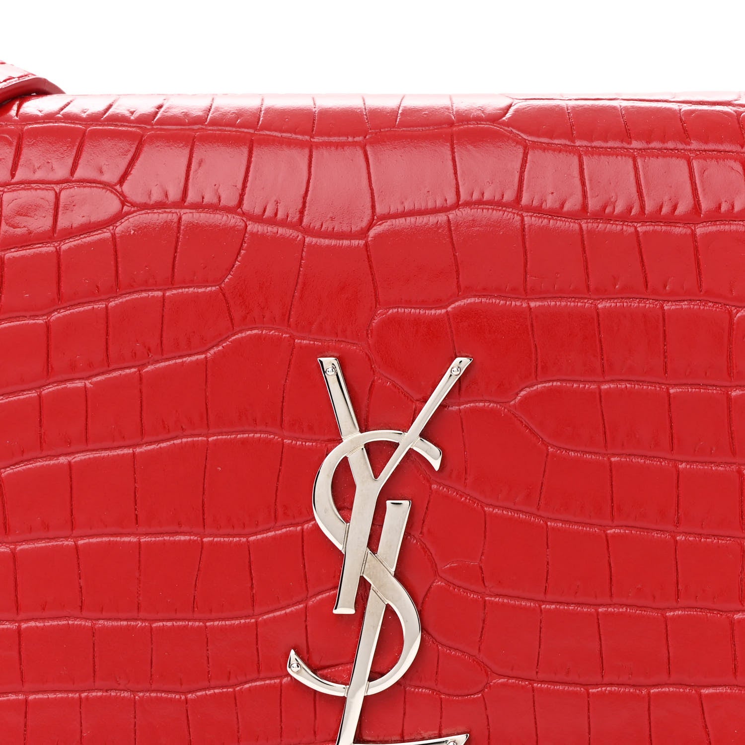 Saint Laurent Calfskin Crocodile Embossed Kate Monogram Tassel Chain Wallet Red 7 of 14