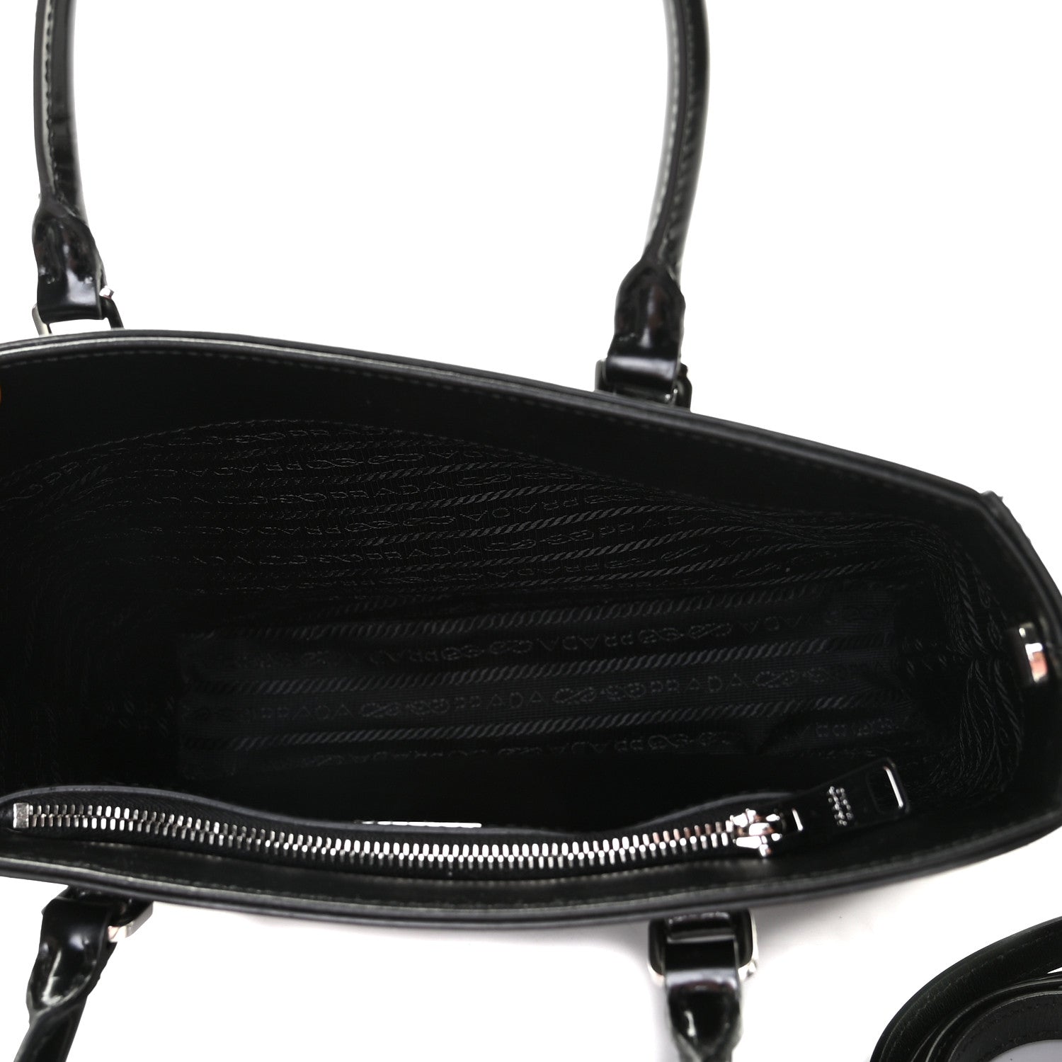Prada Spazzolato Metal Triangle Logo Double Handle Crossbody Tote Black 4 of 10