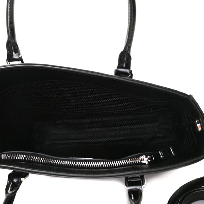 Prada Spazzolato Metal Triangle Logo Double Handle Crossbody Tote Black 4 of 10