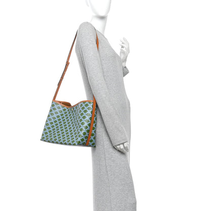 Celine Triomphe Canvas Calfskin Soft Shopper Tote Light Kaki Sky Blue 2 of 11