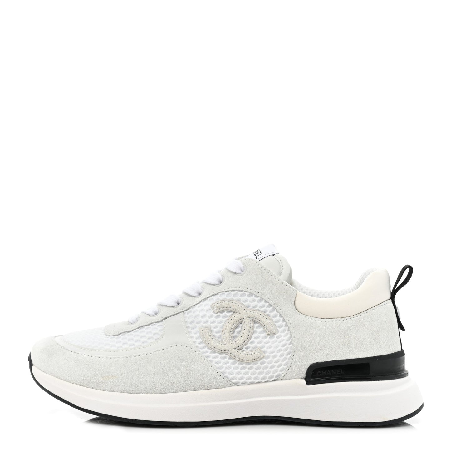 Calfskin Mesh Lycra Suede Womens Logo Sneakers 39 White