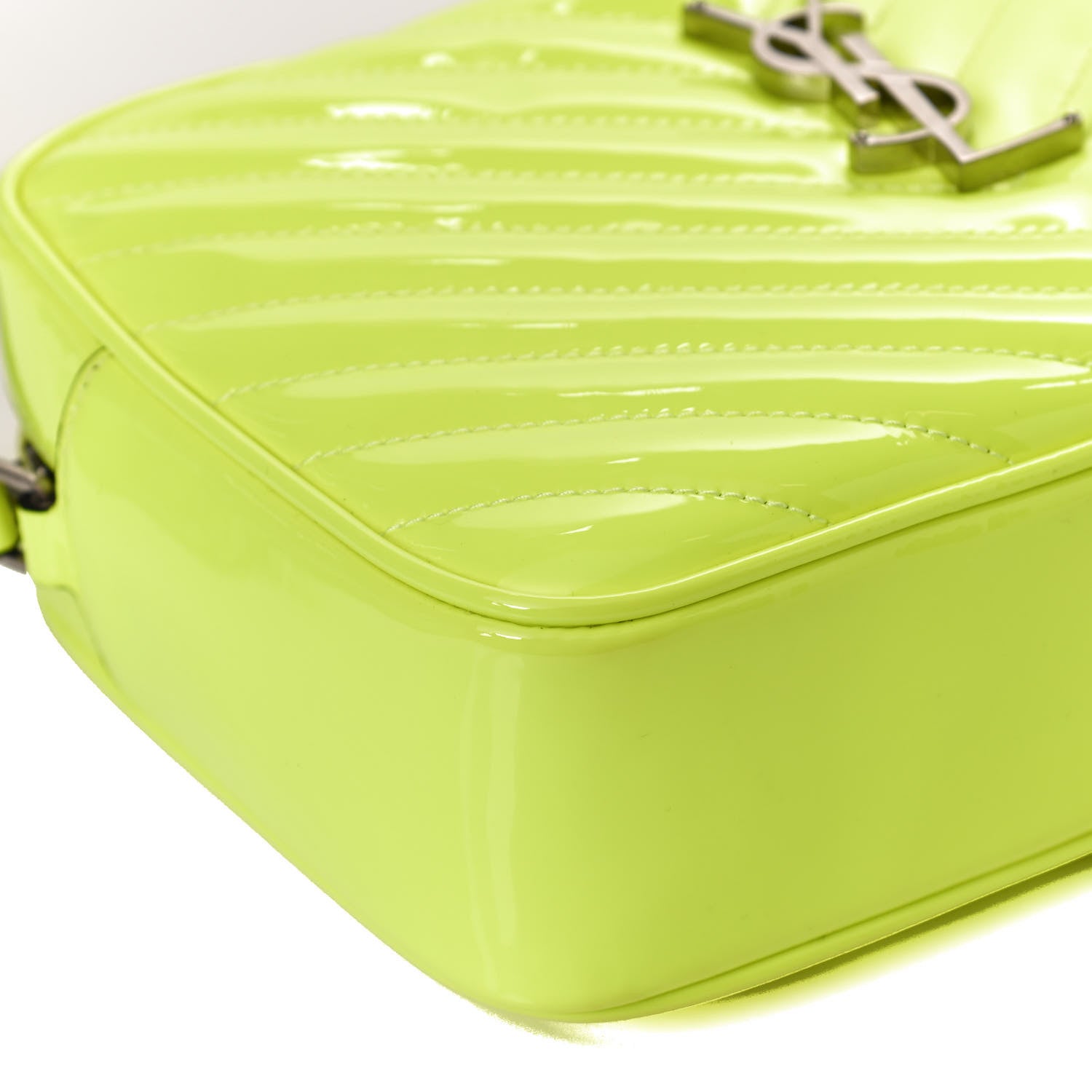 Saint Laurent Patent Calfskin Matelasse Monogram Lou Camera Bag Neon Yellow 11 of 12
