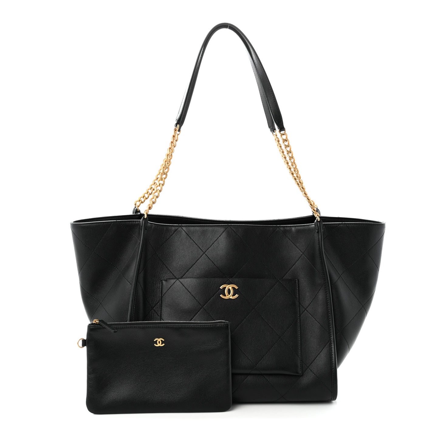 Caviar Stitched Pocket CC Large Tote Black