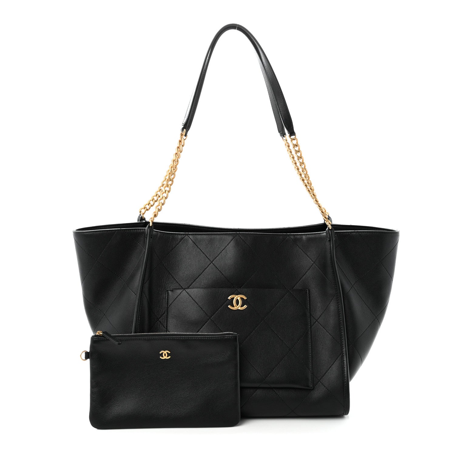 Chanel Caviar Stitched Pocket CC Large Tote Black 3 of 11