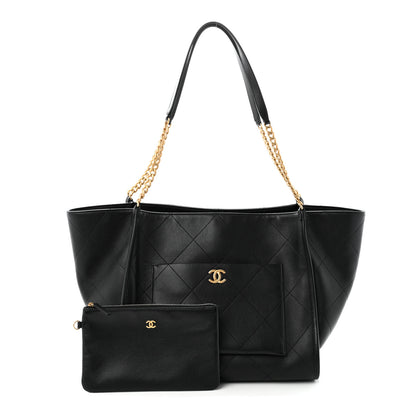 Chanel Caviar Stitched Pocket CC Large Tote Black 3 of 11