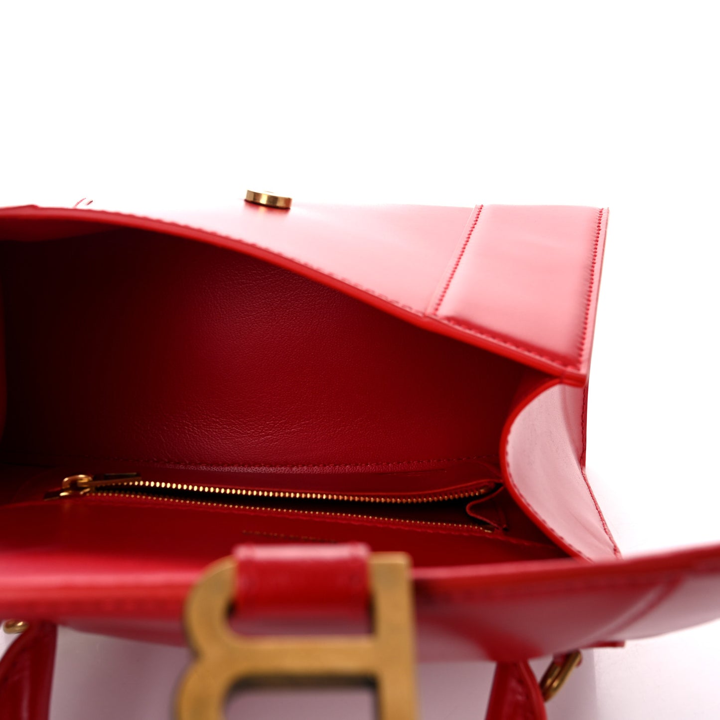 Shiny Box Calfskin Small Hourglass Top Handle Bag Bright Red