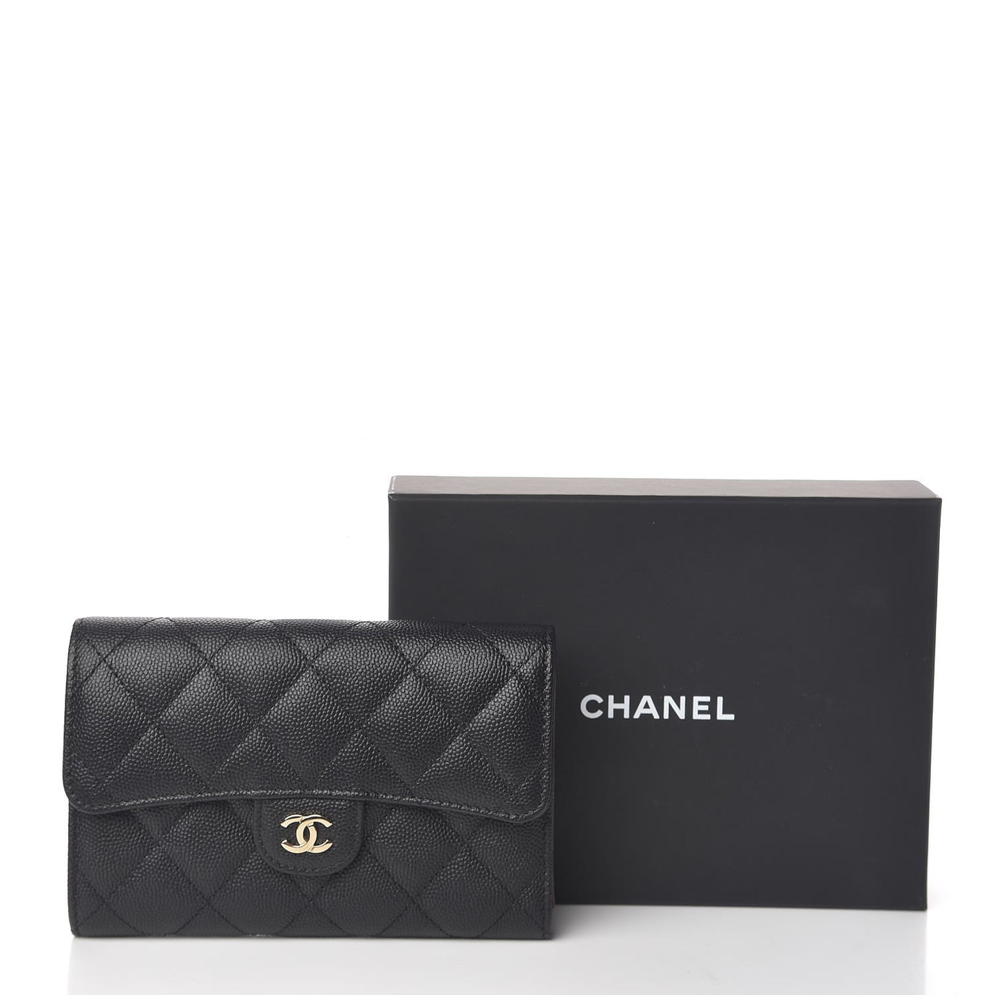 Caviar Quilted Medium Flap Wallet Black