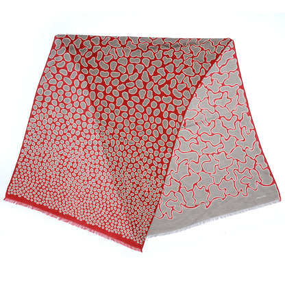 Hermes Silk Wool Modern Fringe Scarf Red Grey 1 of 6