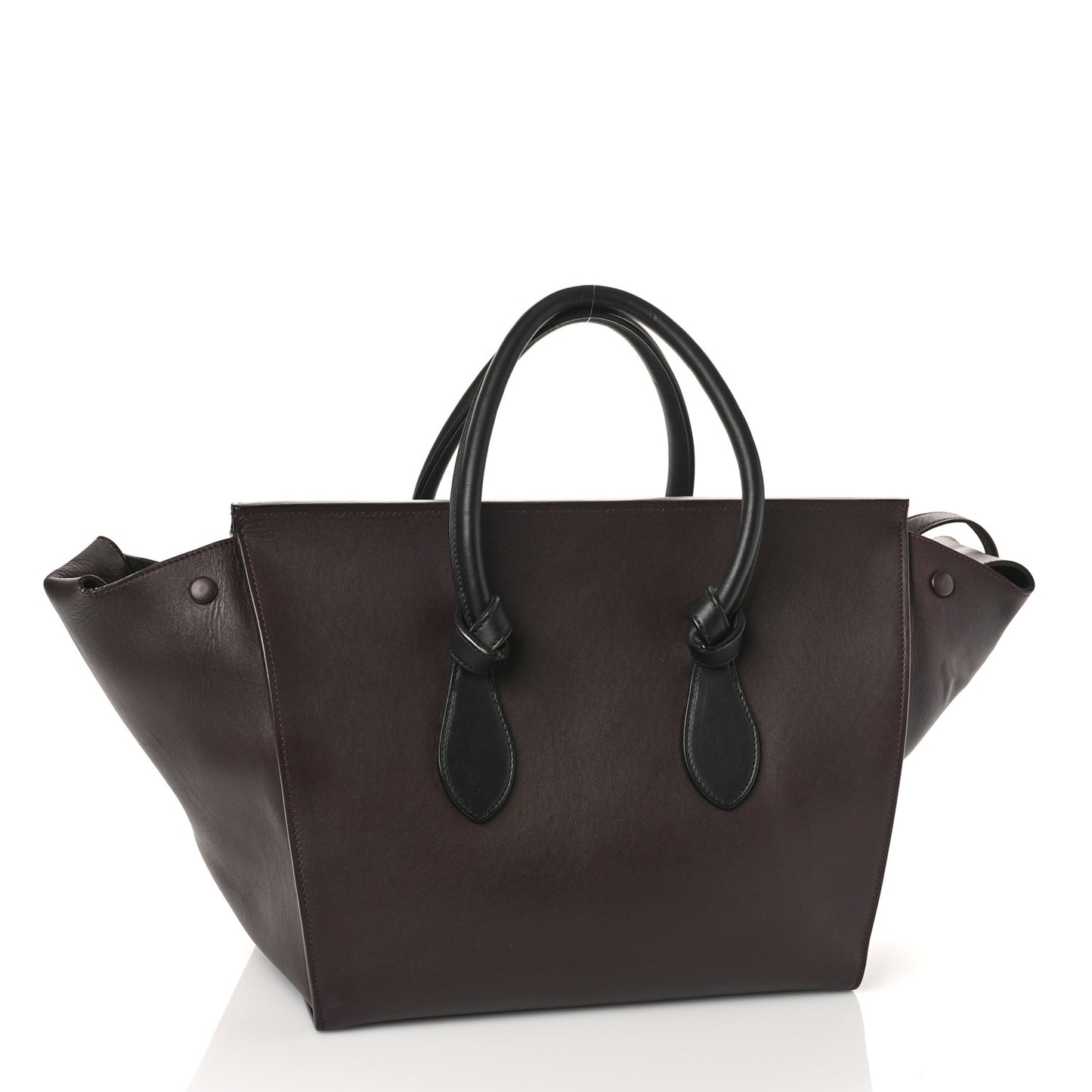 Smooth Calfskin Large Bi-Color Tie Knot Tote Black Burgundy