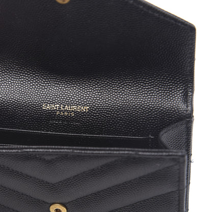 Saint Laurent Grain De Poudre Matelasse Chevron Small Monogram Envelope Wallet Black 6 of 6