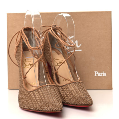 Christian Louboutin Rete Seude Mesh Peropik 100 Lace Up Pumps 38 Biscotti 9 of 9