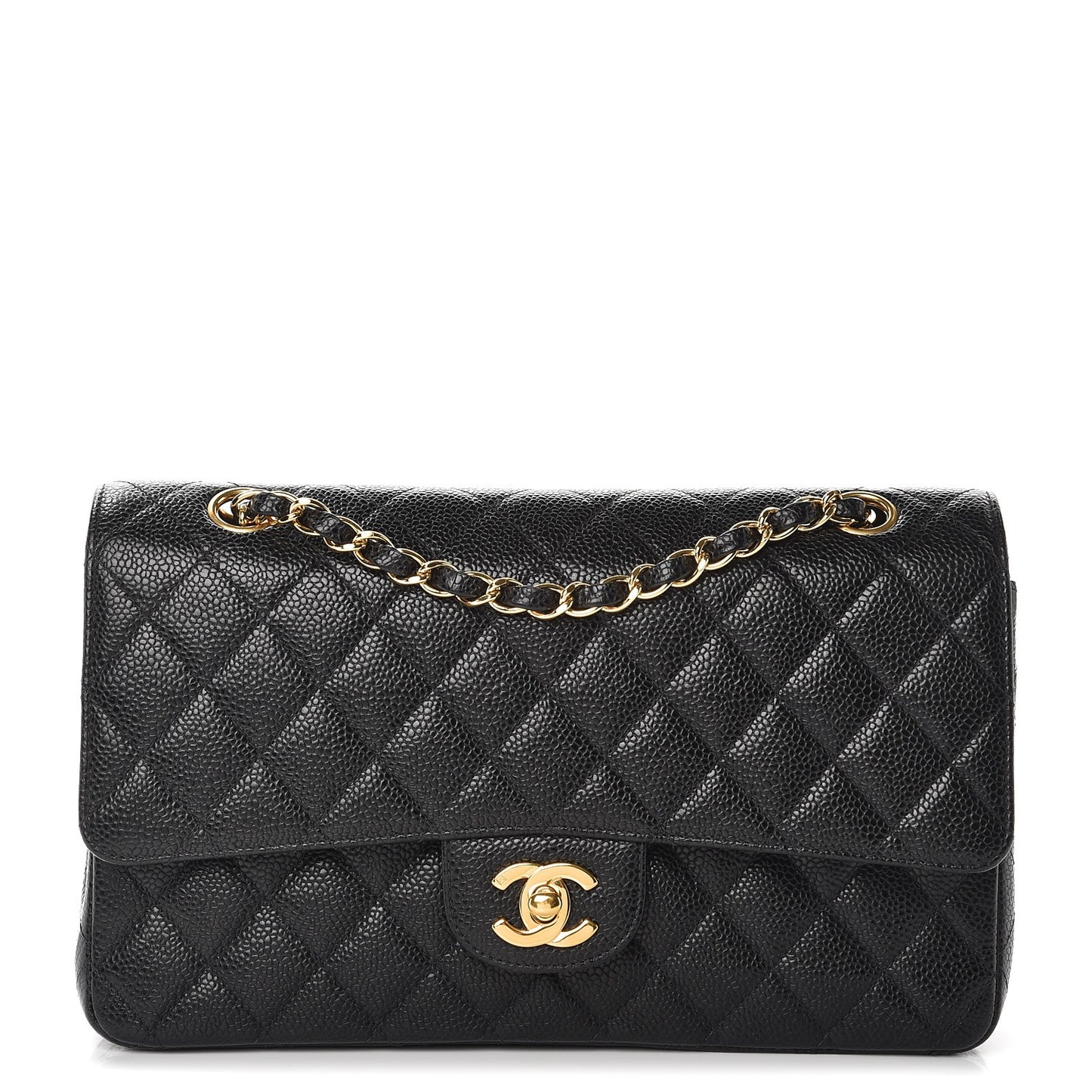 Caviar Quilted Medium Double Flap Black