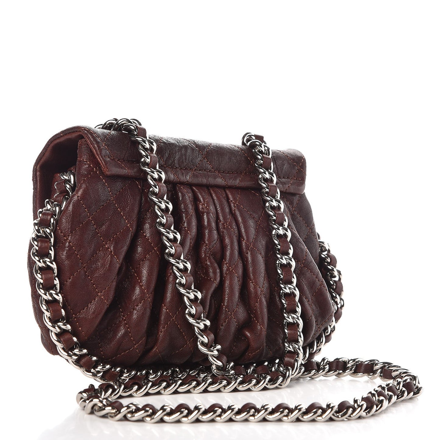 Washed Lambskin Quilted Mini Chain Around Flap Dark Brown
