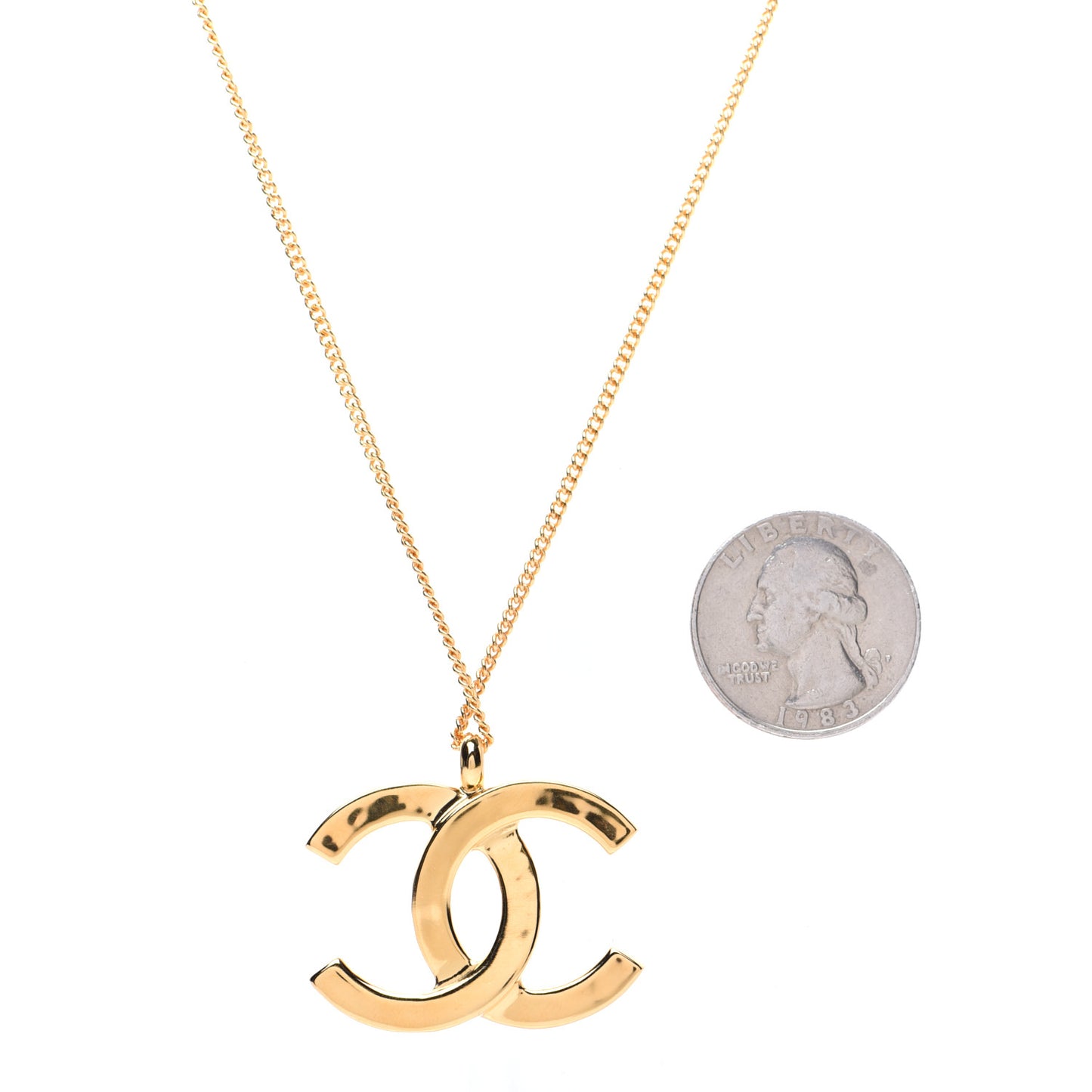 Metal CC Paris Button Necklace Gold