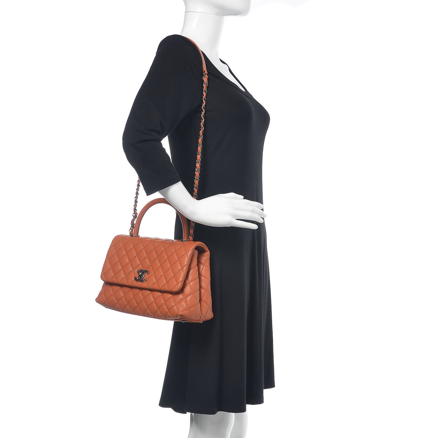 Chanel Caviar Quilted Small Coco Handle Flap Orange 2 of 10