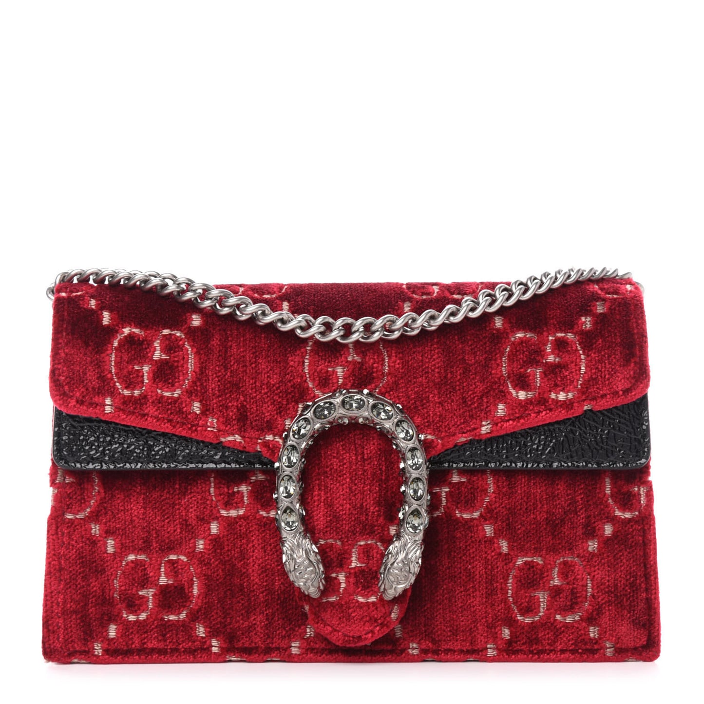 Velvet GG Monogram Super Mini Dionysus Shoulder Bag Red Cipria Black