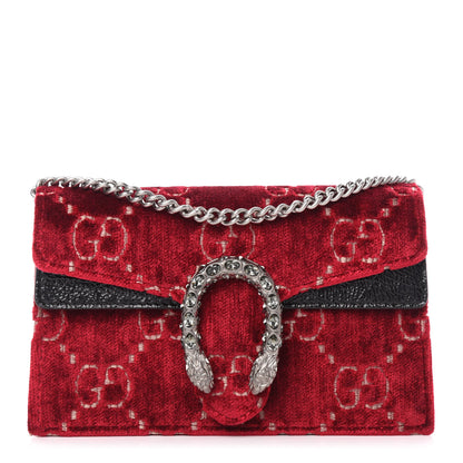 Gucci Velvet GG Monogram Super Mini Dionysus Shoulder Bag Red Cipria Black 1 of 10