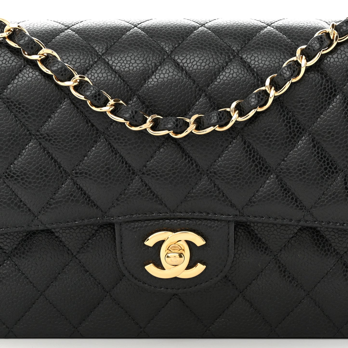Caviar Quilted Medium Double Flap Black